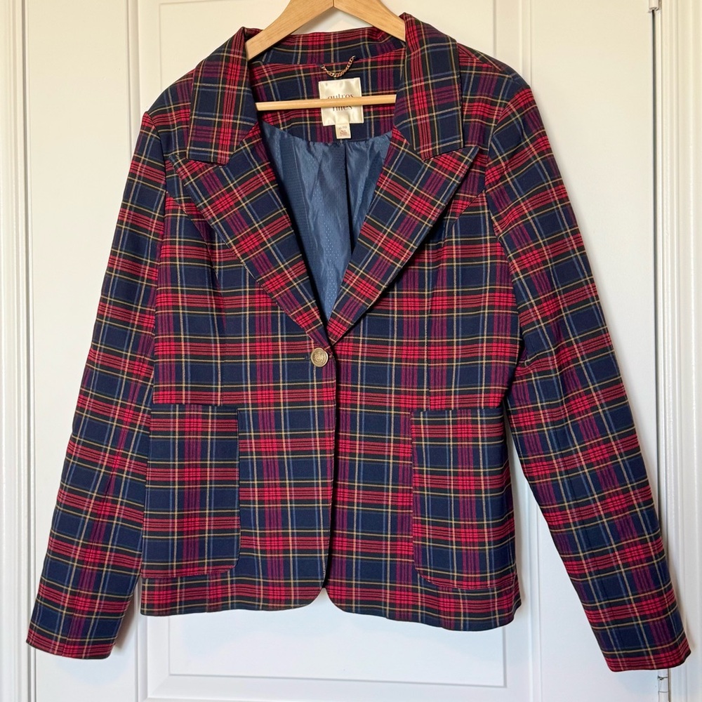 Classic Red & Navy Plaid Blazer - Unbranded